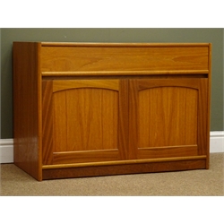  SForm teak side cabinet, single drawers above two cupboard doors, W86cm, H61cm, D45cm  