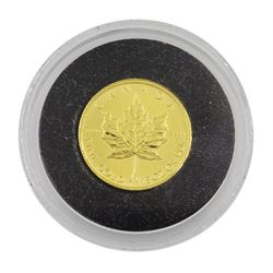 Queen Elizabeth II Canada 1994 fine gold 1/20 ounce 'Canadian Gold Maple Leaf' coin from 'The Smallest Gold Coins of the World Collection', with certificate