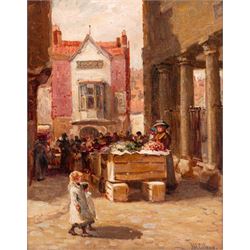 John William Gilroy (Newcastle 1868-1944): Two Sisters Exploring Whitby Market, oil on can...