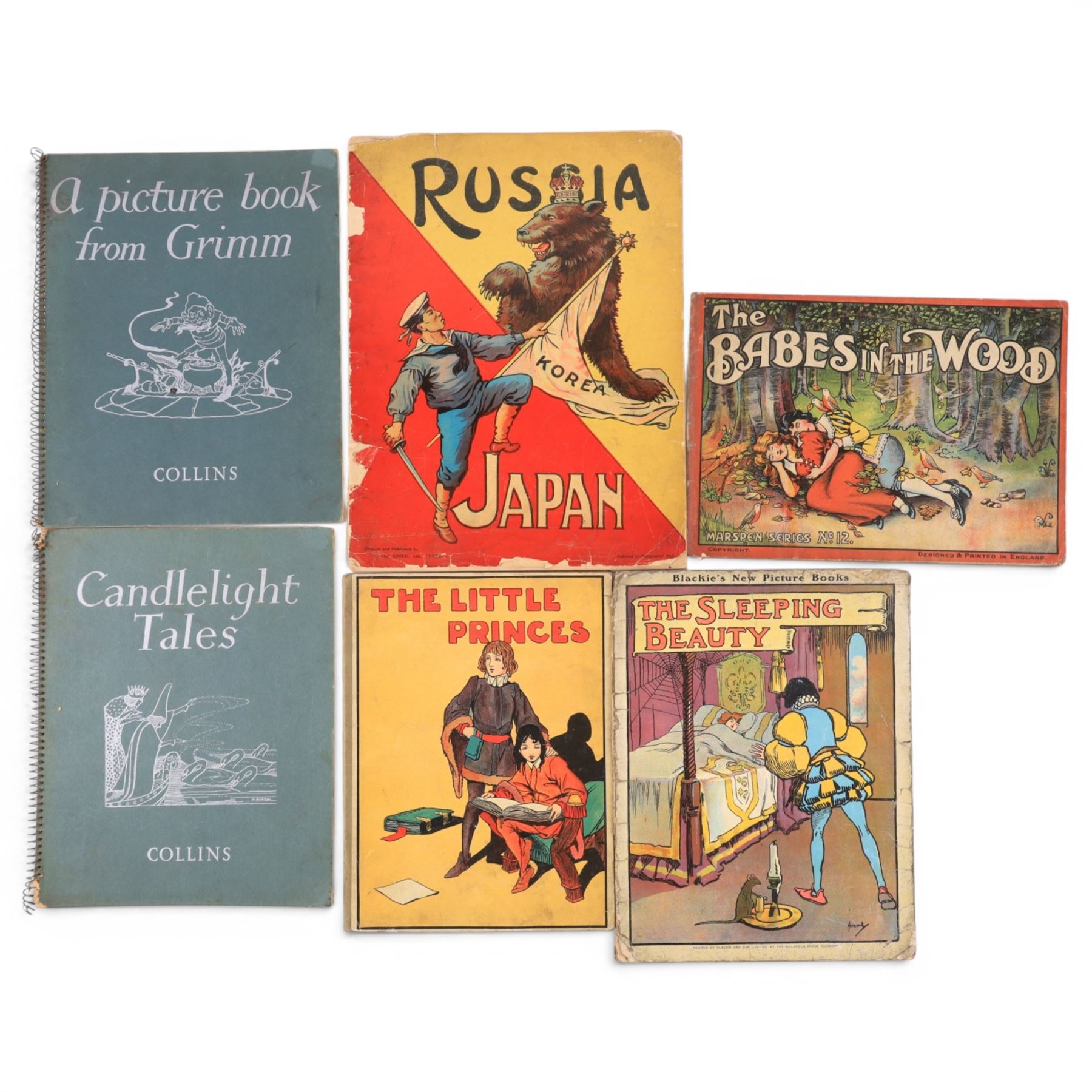 Collection of late 19th century/early 20th century picture books, titles including The Night Before Christmas, A Picture Book From Grimm, The Realm of Victoria, Candlelight Tales, Warne's Picture Puzzle Toy Books Holiday Fun, The Little Princes, Russia Korea Japan, The Sleeping Beauty, The Babes in the Wood, etc