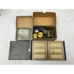 19th century brass and black japanned monocular microscope by W. Watson & Sons Ltd. 313 High Holborn, London serial no.24788 with rack and pinion focussing on tripod base H31cm; in fitted mahogany case retailed by A.H. Baird Scientific Instrument Makers Edinburgh; quantity of additional lenses and accessories; together with another similar uncased monocular microscope by W. Watson serial no.58379 (2)