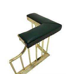 Georgian style brass club fire fender, corner leather seats, shaped centre