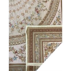 Late 20th century French style needle work Aubusson rug, circular field decorated with floral garlands and flower head motifs, multi-band border