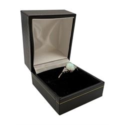 Silver opal and cubic zirconia cluster ring, boxed