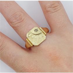 9ct gold signet ring set with a single stone diamond, hallmarked
