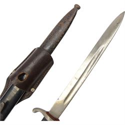 WWII German bayonet marked S/174, in scabbard, with leather frog, the frog marked H. Glemen Elberfeld 1938, together with another German bayonet and frog  