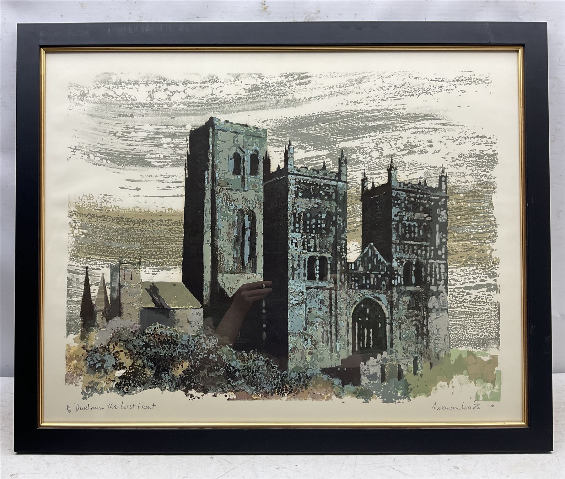 Norman Wade (British 20th century): 'Durham - the West Front', limited edition screenprint signed titled numbered 6/70 and dated '70, 56cm x 71cm