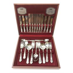 Viners Dubarry Classic stainless steel 43 piece canteen, lacking one teaspoon in canteen with paperwork 