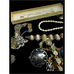 Silver stone set jewellery, including Siam silver brooch and bracelets and continental silver cameo jewellery, together with a collection of costume jewellery, including pair of stud earrings stamped for Christian Dior