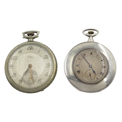 Early 20th century slimline silver pocket watch, top wind, case by Stockwell & Co, London import marks 1910 and an Alpina slimline pocket watch No.2551