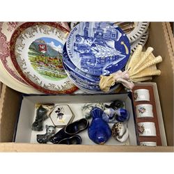 Three boxes of ceramics, to include Hornsea Forest pattern tea wares, Johnson Bros Old Britain Castles pattern dinner wares, Goebel figure, Studio pottery vase, Aynsley etc and a typewriter 