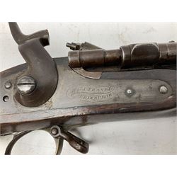 19th century D. & J. Fraser Edinburgh .577 Snider action gun, the 94cm barrel with three-groove rifling, three barrel bands and maker's name to top, full walnut stock with brass fittings, trigger guard inscribed J.D.M.,  L141cm