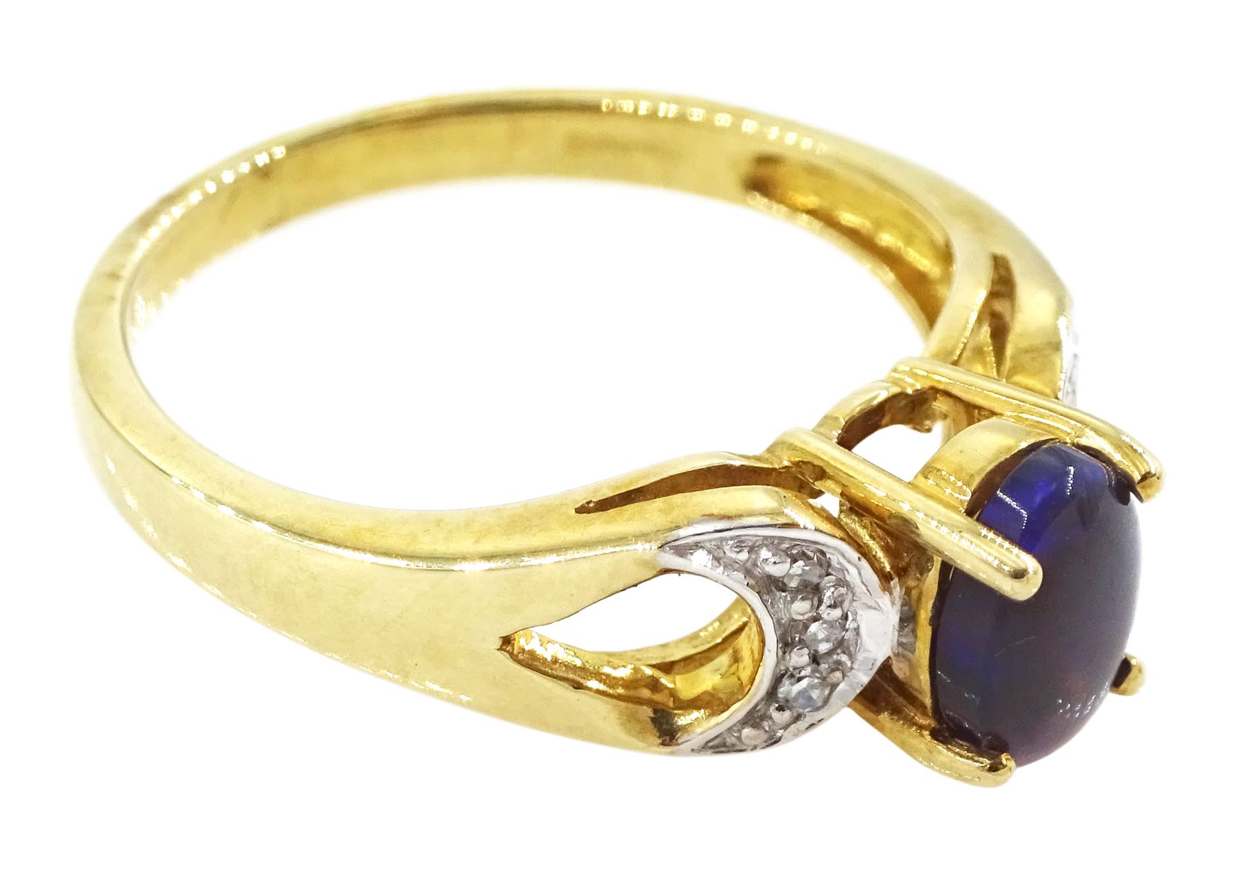9ct gold black opal and diamond ring, hallmarked, opal approx 0.45 carat