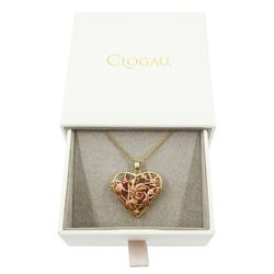 Clogau 9ct rose and yellow gold fairy open heart fairy locket pendant necklace, hallmarked, boxed