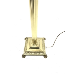 Brass column standard lamp with shade, H146cm