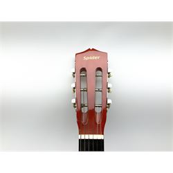 Brunswick electro-acoustic cutaway guitar with dark red gloss finish, built-in pick-up and on-board electronics, bears makers label numbered BTK60MPK L105cm; and a smaller Spider acoustic guitar; each in a soft carrying case (2)