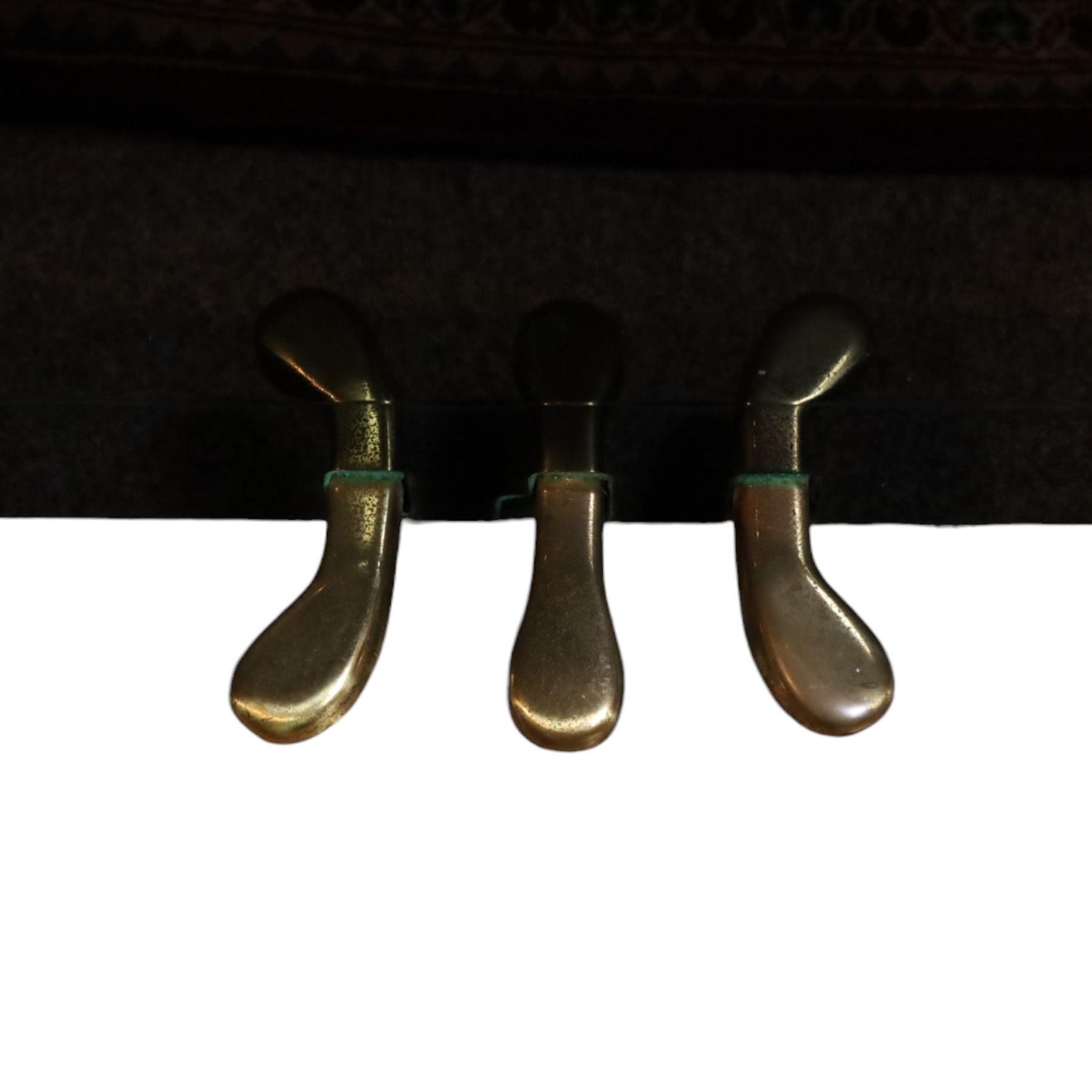 Offenbach by Daewoo model DU-4 upright piano, within high gloss ebonised case, circa 1990s serial no. 154804, with black wooden stool with velvet seat