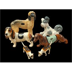 Collection of six ceramic dog figures, including two Beswick hounds, Lladro example and three Cooper Craft examples