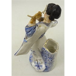 19th/ early 20th century Samson group of two Parrots in the Chelsea style with anchor mark, H18cm and a Ernst Bohne porcelain figure of a Japanese, impressed mark (2)  