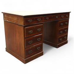 Early 20th century Indian hardwood pedestal desk, rectangular top with moulded edge over t...