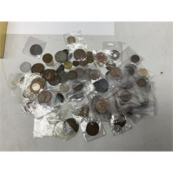 Collection of Great British and World coins, including Great British pre-1947 silver coins, pre decimal coinage, commemorative coins, Queen Elizabeth II 'Souvenir of Thoresby Hall' unofficial coin set etc
