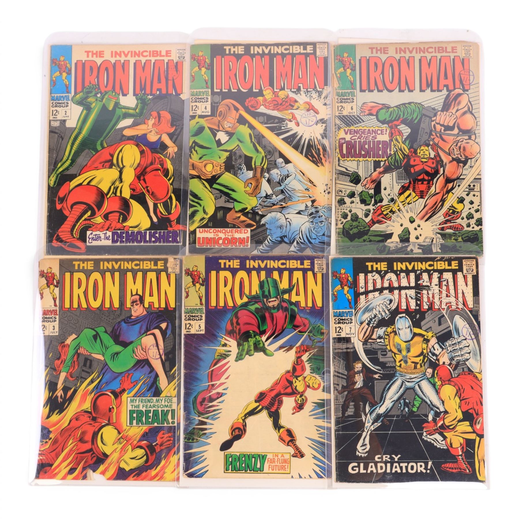 Nine Marvel Silver Age 'The Invincible Iron Man' comic books, spanning years 1968-1969, comprising issues #2-#10