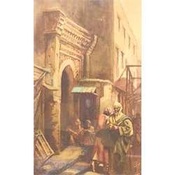 Erler (Early 20th century): Figures in a North African Street, watercolour and gouache indistinctly signed 45cm x 28cm