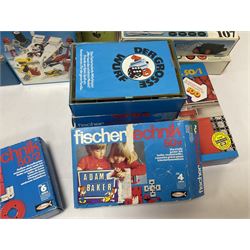 Fischer Technik/Lego/Playmobil - thirteen model building sets comprising eight Fischer Technik sets 50, 50/1, 50v, 50/2, 50+mot1 and two 50S, 50/1 add-on pack, with spare parts packs 01, 03, 05, two 22 and 30; two Lego sets comprising C107 and Lego Systems 103, part-set 870 and 970; Playmobil no.3520 set; four boxes of loose lego, various instruction manuals and a scrapbook 