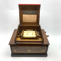  English Automatic Seraphone retailed by Peter Black, Manchester, in gilt stencilled mahogany case on ebonised rectangular base, L43cm, D31cm, H30cm  