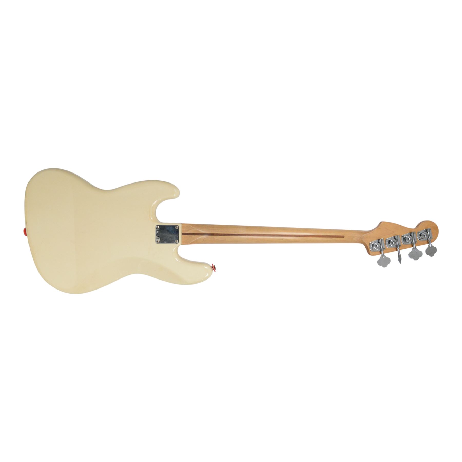 Fender jazz bass guitar, serial no. MZ7182451 made in Mexico c.2007, with cream body, white scratch plate, maple neck, guitar L120cm