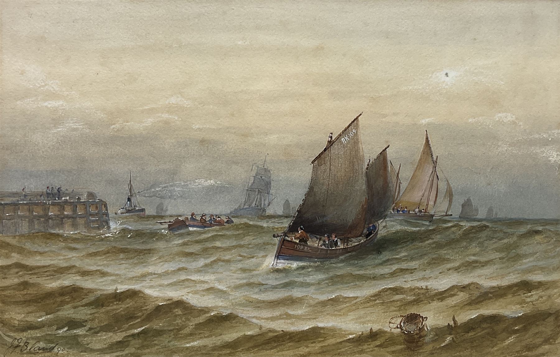 John Francis Bland (British 1857-1899): Berwick on Tweed Fishing Boats near Harbour and Waterford Fishing Boat Beached, pair watercolours signed and dated '90, 28cm x 44cm (2)