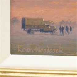 Keith Woodcock (British Contemporary): 'Battlebag - Coast Class Airship - Howden 1917', oil on board signed, artist's labels verso 24cm x 29cm 