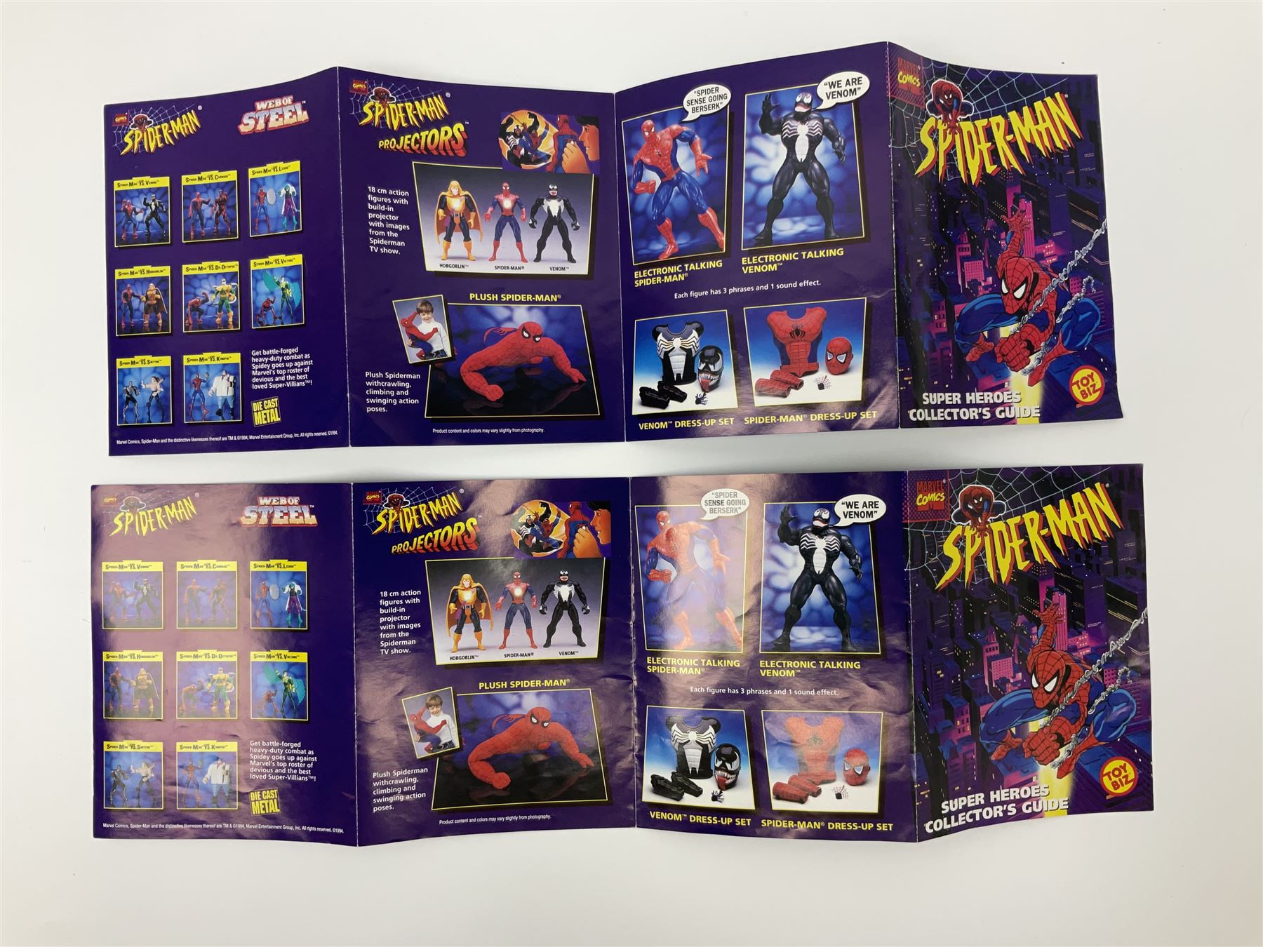 Group of early 90s Marvel/DC Comics toys; 1993 Kenner Batmobile with original Batman figure and plane; Marvel Comics Spider-Man 1994 Web of Steel series Hobgoblin Wing Bomber, incomplete Daily Bugle Playset and Scorpion; assorted figurines and later accessories 