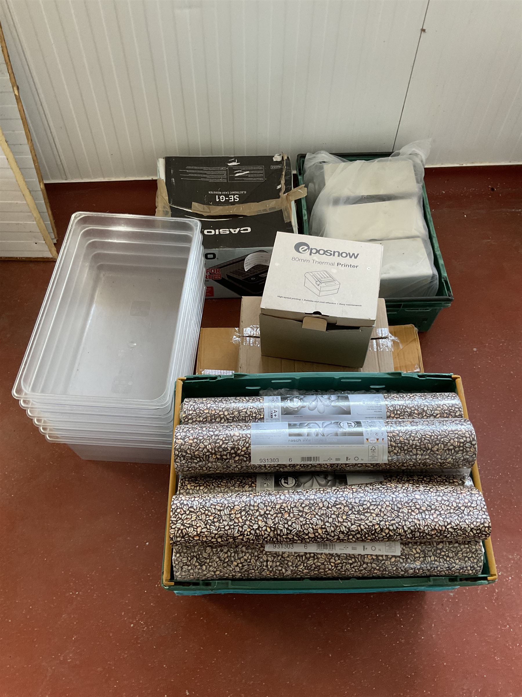 Three serviette dispensers, Casio cash register, Esposnow 80mm thermal printer, plastic bags and six plastic trays - THIS LOT IS TO BE COLLECTED BY APPOINTMENT FROM DUGGLEBY STORAGE, GREAT HILL, EASTFIELD, SCARBOROUGH, YO11 3TX