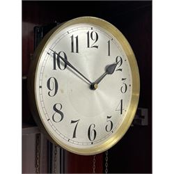 Early 20th century mahogany longcase clock, circular silvered Arabic dial, triple brass weight driven movement striking on rods
