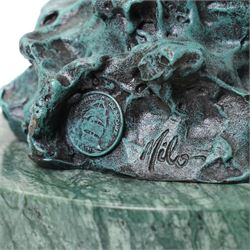 After Jules Moigniez - bronze figure of an eagle poised to attack, upon green marble base, overall H50cm