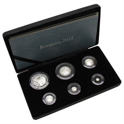 The Royal Mint United Kingdom 2022 silver proof Britannia six-coin set, cased with certificate