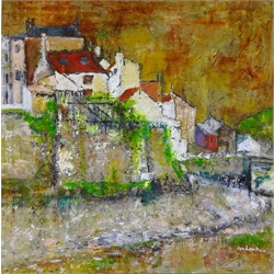 Staithes, mixed media on canvas signed by Ann Lamb (British 1955-) 61cm x 61cm unframed  
