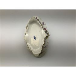Dresden floral basket, hand painted with floral decoration and gilt scrolls, H12cm, L20cm. 