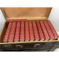 Tin trunk, two suit cases and encyclopaedia Britannica, trunk H33cm, L84cm