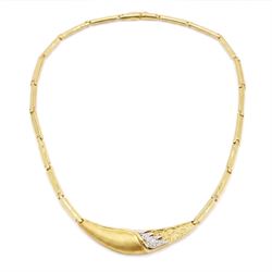 14ct yellow and white gold cubic zirconia abstract design necklace, stamped 585