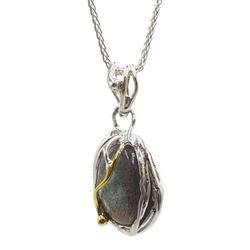 Silver and 14ct gold wire labradorite pendant necklace, stamped 925