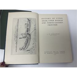 Burma and North East India - twenty books including The Burmese Empire by Father Sangermano. 1893; My Three Years in Manipur by Ethel St. Clair Grimwood. 1892; Shans at Home by Mrs. Leslie Milne. 1910; Four Years in Upper Burma by W.R. Winston. 1892; The Soul of People by H. Fielding. 1898; History of Upper Assam, Upper Burmah and North-Eastern Frontier by L.W. Shakespear. 1914; and fourteen others (20)