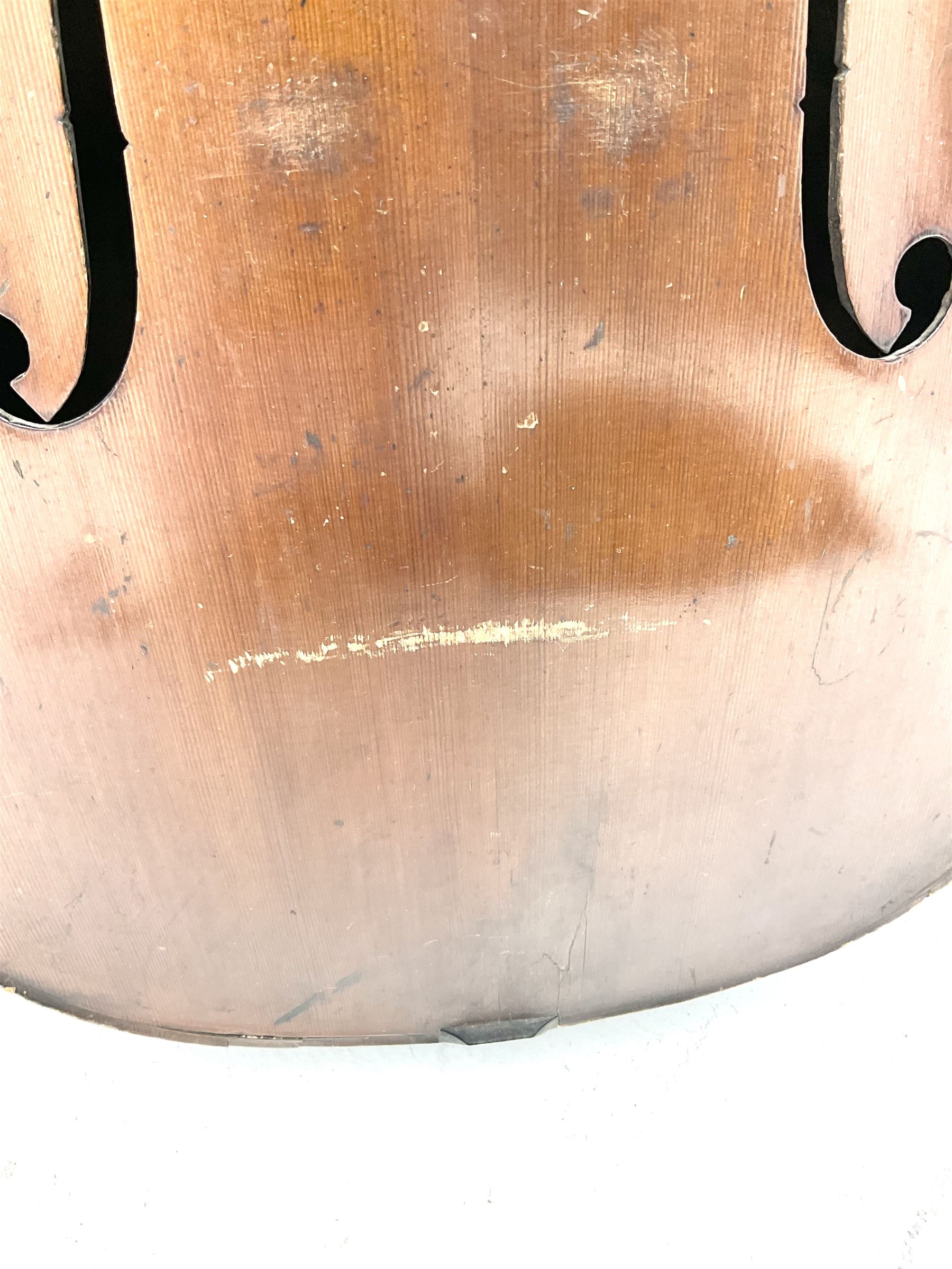 German Saxony three-quarter size cello for restoration, c1920, with 69cm two-piece maple back and ribs and two-piece spruce top, L111cm overall; with bow and canvas carrying case