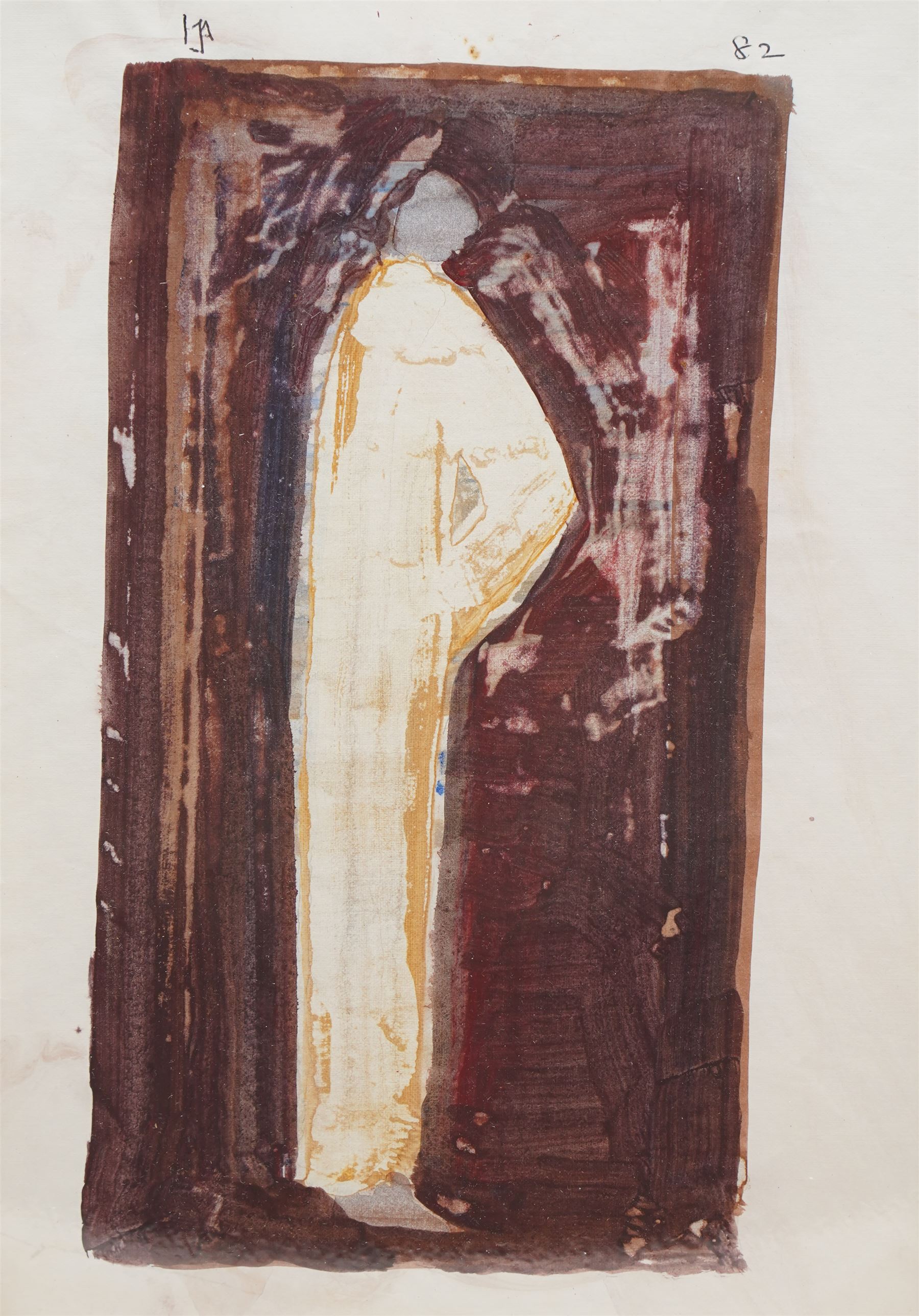 Ivan Peries (Sri Lankan - Columbo '43 Group): Standing Man, watercolour on paper signed with initials and dated '82, 29cm x 19cm (unframed)
Notes: Ivan Peries was a founding member of the '43 group, a 20th century modern art group in Columbo (previously British Ceylon) in the mid-20th century. This and the previous work (Lot 6500) were part of a large series of similar works produced by Peries and begun in 1982, they are all dated '82 regardless of the production date in order to preserve continuity. The V&A museums contains three very similar works part of this series.
Provenance: The vendor was a very close friend of the artist and his family. These works were acquired from the wife of the artist - Veronica Peries, during the time she lived at Southend on Sea - UK. 