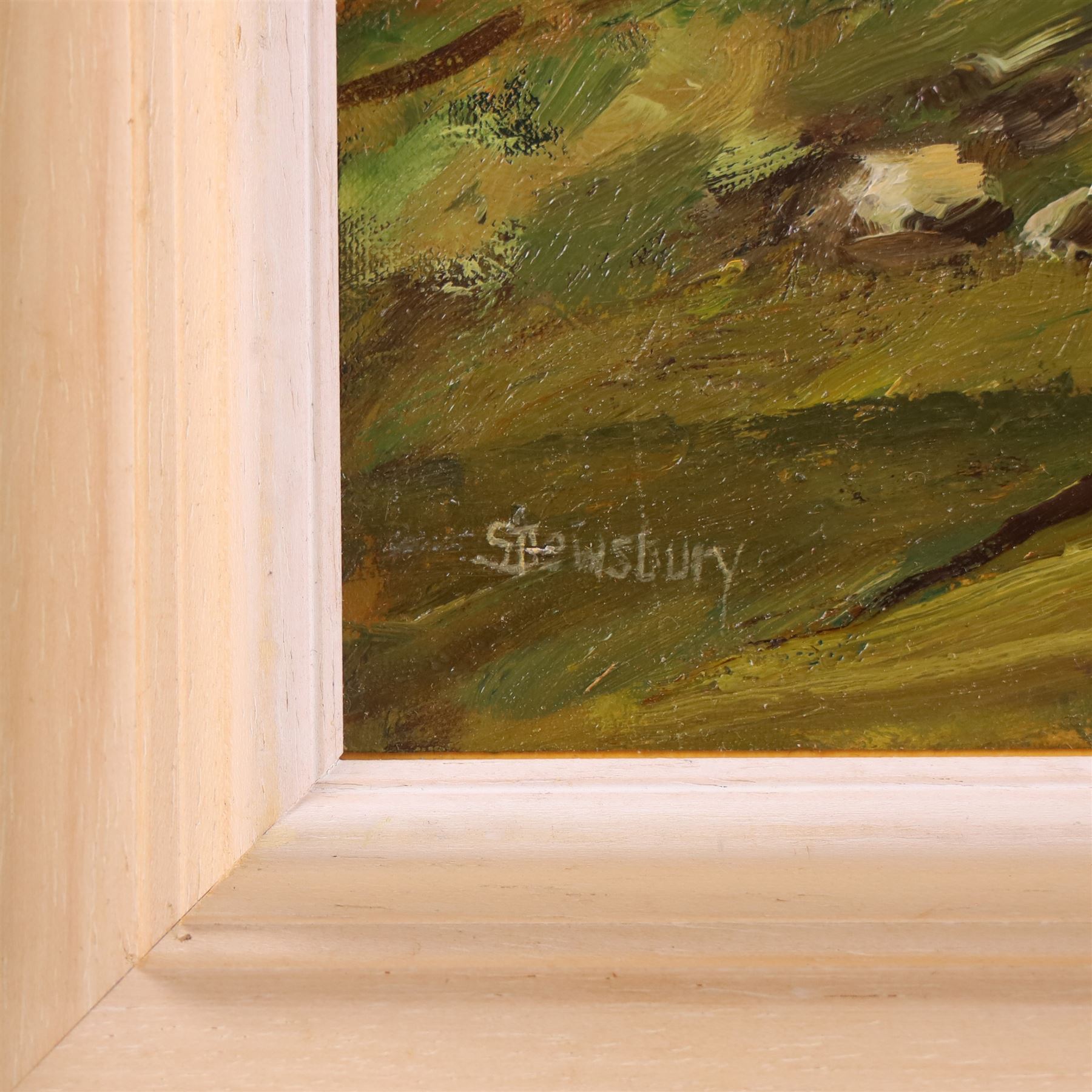Sheila Dewsbury (British 1944-): 'Hillside - Saddleworth (Below Indian's Head - Greenfield)', oil on board signed, titled and inscribed verso 17cm x 25cm 
Provenance: Private collection, purchased Capes Dunn 15th October 2013 Lot 44