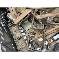 Quantity of animal traps including, gin traps, eel spears, Young's sparrow trap etc, Auctioneer's Note: These traps are sold as artefacts for ornamental purposes only as the use of some of them may be illegal