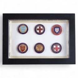 Amateur rugby league enamel badge collection, teams including Birmingham Bulldogs, Bridlington, Dudley Hill, Duke of York, Edinburgh Eagles, Guiseley, Rangers, Huntingdon, Keighley Town, Leigh Miners, Pilkington Recs, St Josephs, Thornhill Trojans, West London Sharks etc, all displayed in three folders and six amateur league badges from Leeds & District, Hull & District, York & District, Warrington, Lancashire County and Yorks County in box display, (approximately 270)