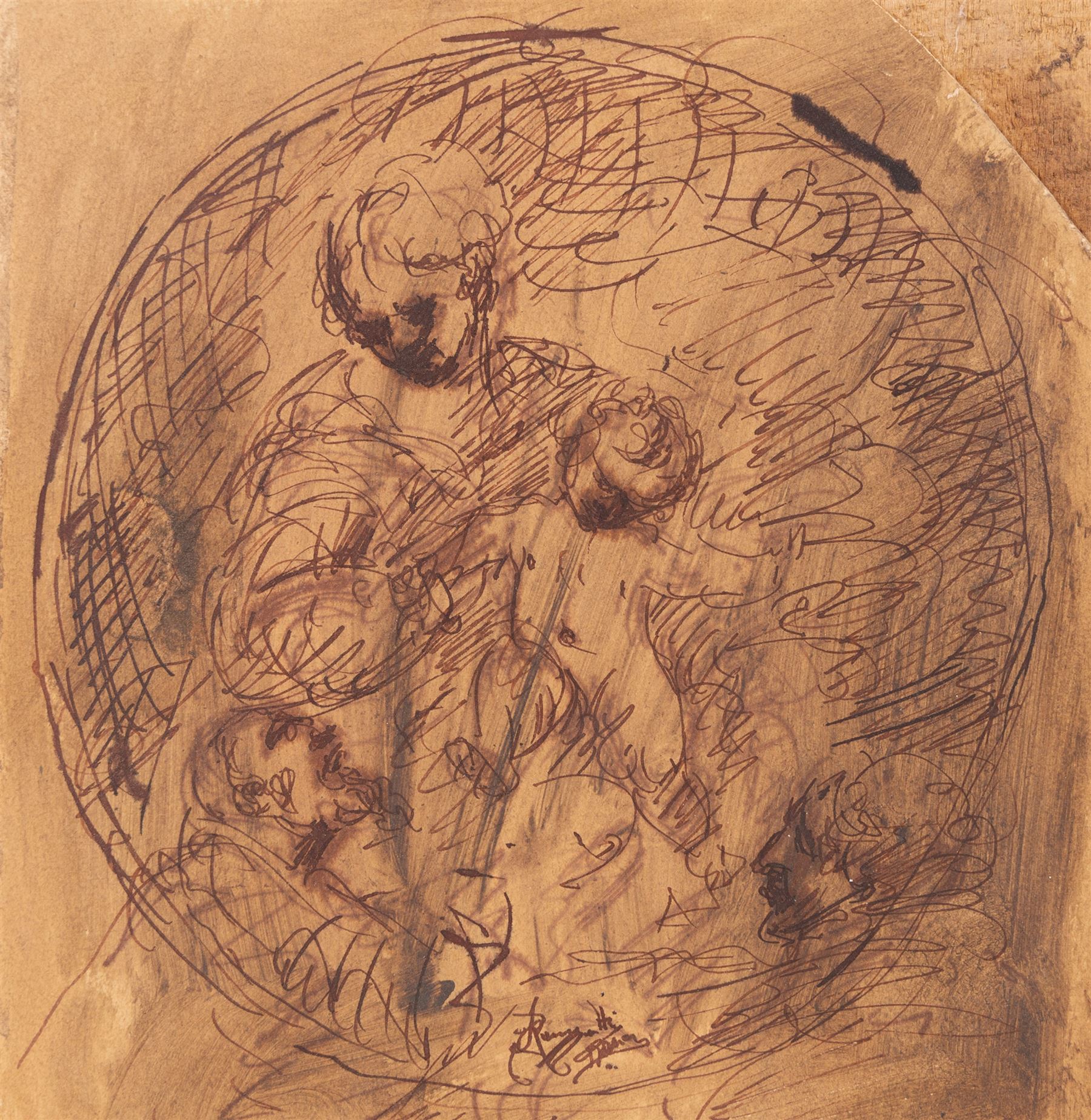 Italian School (18th century): Madonna and Child, ink tondo indistinctly signed R*tti and inscribed 'Roma', 24cm x 22cm