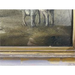 Benjamin Zobel (German/British 1762-1830): Animals in the Farmyard, 'Marmotinto' sand picture signed with initials 47cm x 59cm